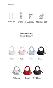 Detail showing high-gloss patent leather handbag capacity for phone, umbrella and cosmetics