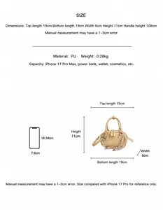Size chart for yellow PU leather crossbody bag showing dimensions and phone compatibility