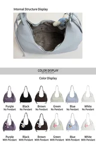 Détail de l'intérieur du sac croissant avec doublure rayée et options de couleur