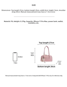 Sac à bandoulière rose en cuir PU 29x16x8cm avec détail charm cœur en perle