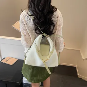 Retro wax lederen tote rugzak in crème en groen, grote capaciteit voor dagelijks gebruik