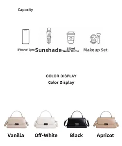 Women's handbag color options and large capacity details for phone, umbrella, and makeup