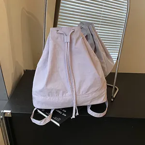 Women's Casual Drawstring Backpack Lightweight Fabric Solid Color Bucket Bag For Daily Street Fashion Travel Shoulder Crossbody Backpack