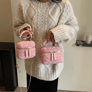 Eleganter Tweed Eimertasche Für Damen Mode Pailletten Handtasche Mit Kettenriemen Und Griff Box Umhängetasche Mode Schmucktasche