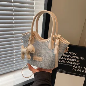 Sac Seau pour Femmes en Similicuir PU Texture Tissée Sac à Bandoulière Minimaliste Style Coréen Sac à Main d'Été Polyvalent