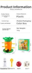 Detailed view of carrot balance tower game pieces and dimensions for kids play