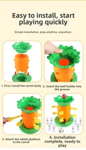 Detailed step-by-step assembly guide for the carrot balance tower board game components