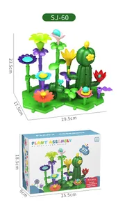 Detailed view of DIY garden flower building blocks toy set with precise size dimensions