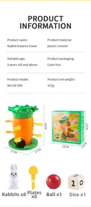 Detailed components list of the radish balance tower game with dimensions and accessories