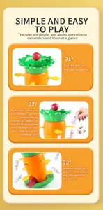 Macro detail showing how to place bunnies and red ball on the carrot balance tower game