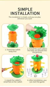 Step-by-step assembly guide for the children carrot balance tower strategy board game