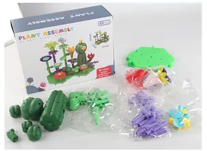 Detailed set of 60 pieces DIY flower garden building blocks with various colorful parts