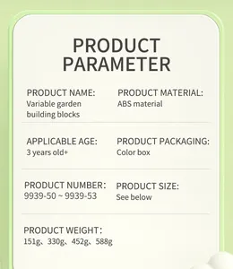 Specifications for DIY garden building blocks made of ABS material for kids aged 3 plus