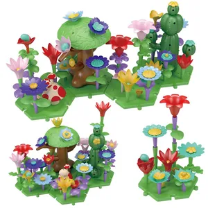 DIY flower garden building block set with colorful floral pieces for creative girls