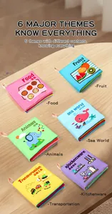 Detailed set of 6 educational baby cloth books with colorful animal and fruit themes