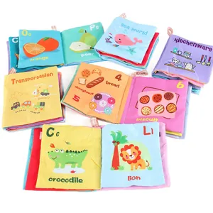Educational soft cloth book set for babies featuring fruits, sea animals and alphabet themes