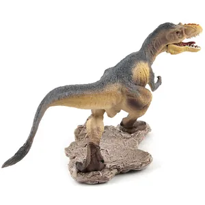 Figura de dinosaurio Yutyrannus realista de pie sobre una base de roca sólida