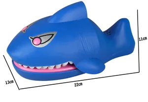 Dimensions du jouet requin mordre bleu montrant 22cm de long et 13cm de large