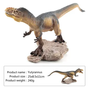 Figura detallada de dinosaurio Yutyrannus en base de roca, medidas 25x8,5x11cm para coleccionistas