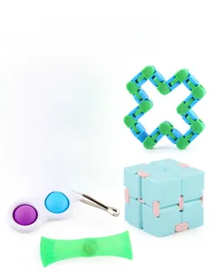 5-piece sensory fidget toy set featuring pop bubble keychain and infinity cube