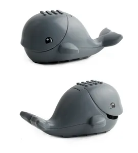 Detailed view of dark grey whale building block toy with standard connector studs