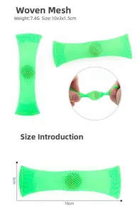 Detail view of woven mesh marble fidget toy with 10x3x1.5cm dimensions and 7.4g weight