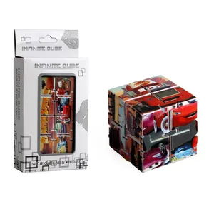 Macro shot of Infinite Cube featuring Cars animation characters and retail packaging