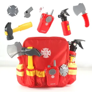Kids firefighter roleplay backpack set with toy axe, hammer, whistle, and fire extinguisher
