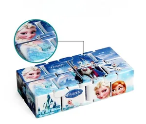 Macro detail of Frozen themed infinity cube fidget toy with watercolor printed Elsa graphics