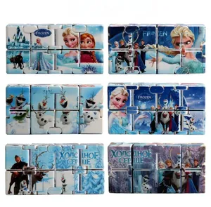 Macro view of Disney Frozen infinity cube toy showing six unique character pattern sides