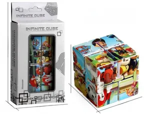 Infinite Cube stress relief toy featuring Paw Patrol graphics with product dimensions