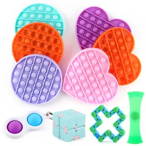 Stress relief fidget toy set including silicone pop boards, infinity cube and twist chains