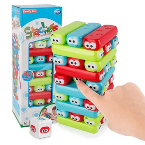 Cartoon Face Tumble Tower Stacking Game Kids Educational Blocks Set With Dice Colorful Building Toy Family Fun Play