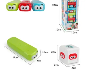 Detailed size view of colorful cartoon stackable blocks and dice for kids board game