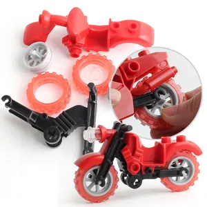 DIY large block motorcycle assembly set with red body frame and transparent red tires