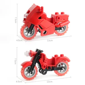 Large red building block motorcycle model with two styles for creative DIY play