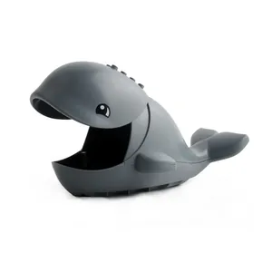 Cartoon whale-shaped ocean animal building block toy with storage mouth in dark grey plastic