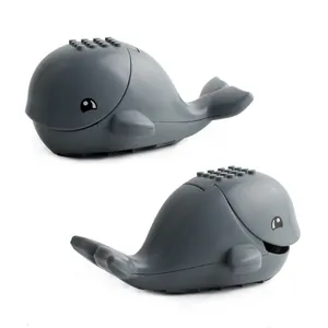 Grey whale building block animal toys for kids featuring cute cartoon design and ABS material