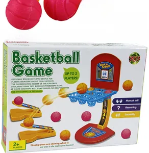 Detail of tabletop basketball toy set packaging with 10 balls for 2 players interaction