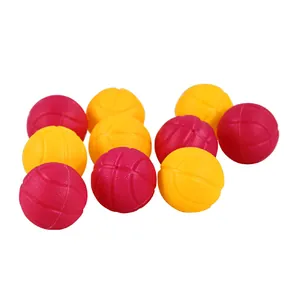 Set of mini plastic toy basketballs in yellow and rose red with non-slip texture