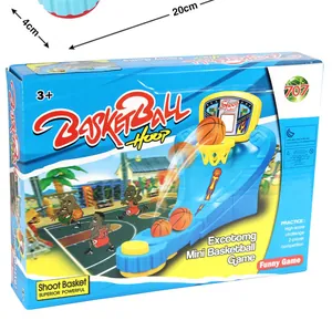 Close-up of the mini basketball game packaging showing the blue base and orange balls