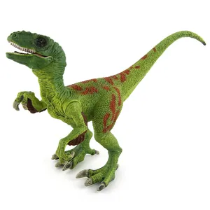 Figurine de dinosaure Vélociraptor réaliste avec peau verte et rayures brunes détaillée