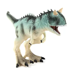 Realistic Carnotaurus dinosaur model with green textured skin and detailed dorsal spines
