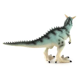 Detailed view of Carnotaurus dinosaur toy with realistic skin texture and back spikes