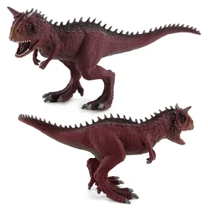 Detailed side view of Carnotaurus dinosaur toy showing realistic red skin texture and horns