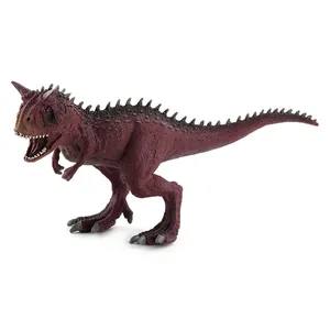 Detailed view of the red Carnotaurus dinosaur model with textured scales and horns