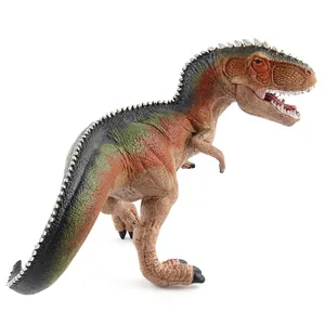 Detailed side view of a Giganotosaurus toy model with realistic skin texture and colors
