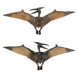 Detailed view of two realistic Pterosaur dinosaur toy models in flying poses with fine texture