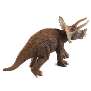 Realistic brown Triceratops dinosaur figure with detailed skin texture on white background