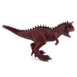 Detailed side view of Carnotaurus dinosaur toy with realistic scale texture and sharp horns
